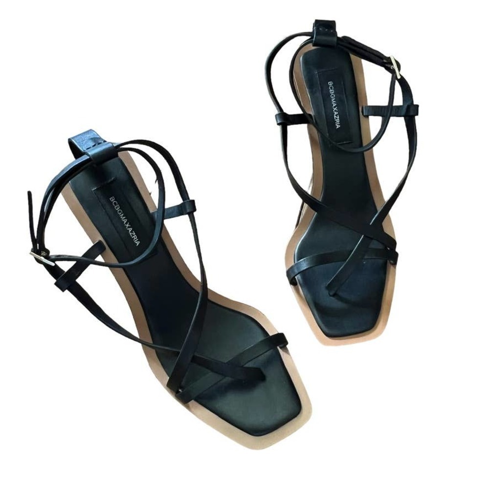 BCBG MAX AZRIA Women's size 9 Black Strappy Square Tip Stiletto Sandal Heel